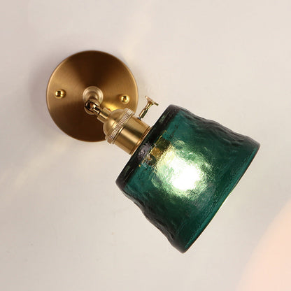 Japanese Brass & Glass Trapezoid 1-Light Wall Sconce Lamp