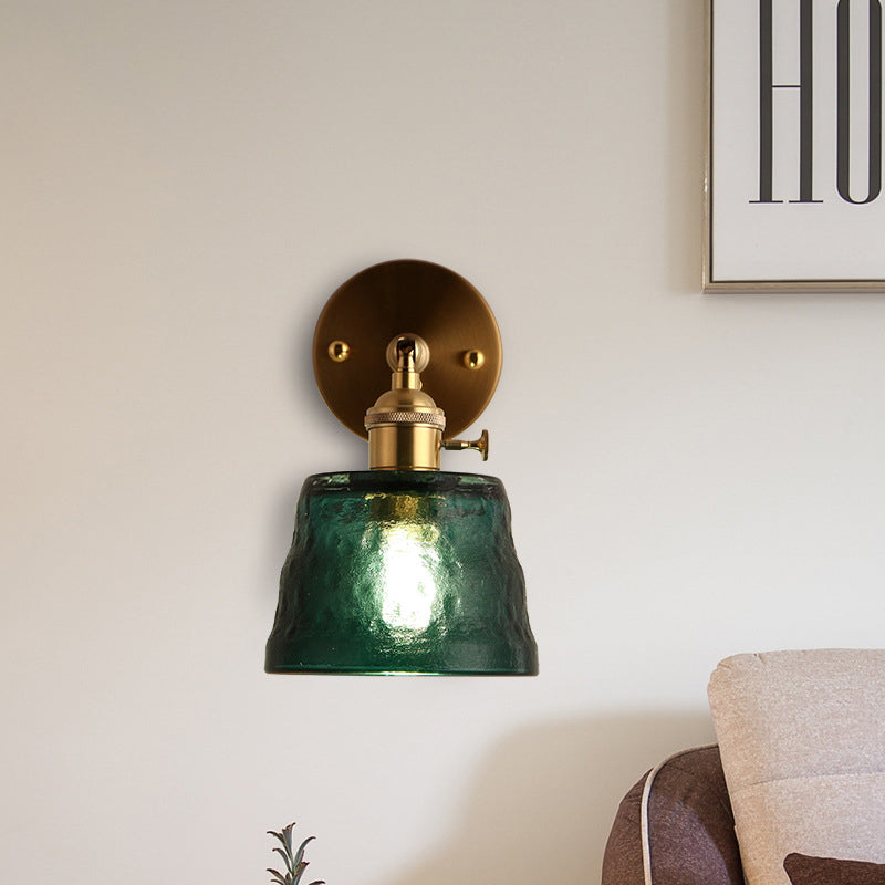 Japanese Brass & Glass Trapezoid 1-Light Wall Sconce Lamp