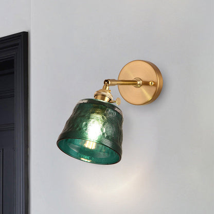 Japanese Brass & Glass Trapezoid 1-Light Wall Sconce Lamp