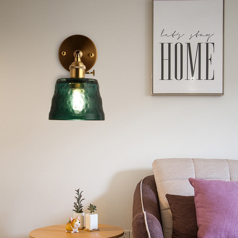 Japanese Brass & Glass Trapezoid 1-Light Wall Sconce Lamp