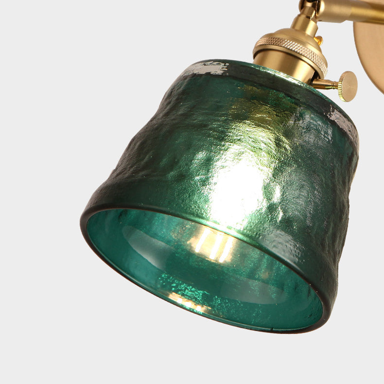 Japanese Brass & Glass Trapezoid 1-Light Wall Sconce Lamp