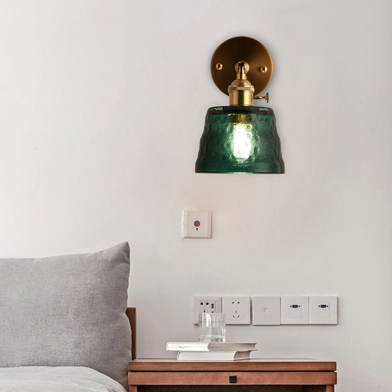 Japanese Brass & Glass Trapezoid 1-Light Wall Sconce Lamp