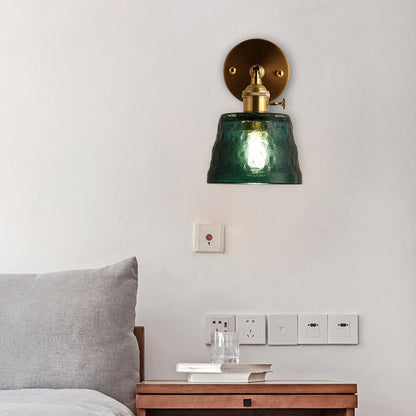 Japanese Brass & Glass Trapezoid 1-Light Wall Sconce Lamp