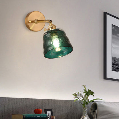 Japanese Brass & Glass Trapezoid 1-Light Wall Sconce Lamp