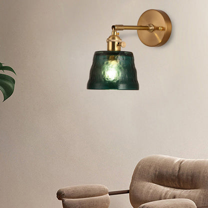 Japanese Brass & Glass Trapezoid 1-Light Wall Sconce Lamp