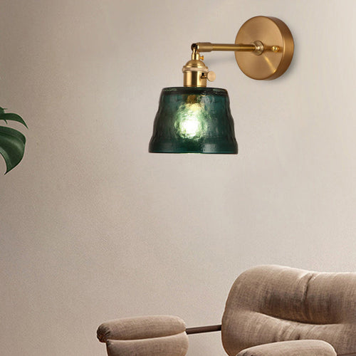 Japanese Brass & Glass Trapezoid 1-Light Wall Sconce Lamp