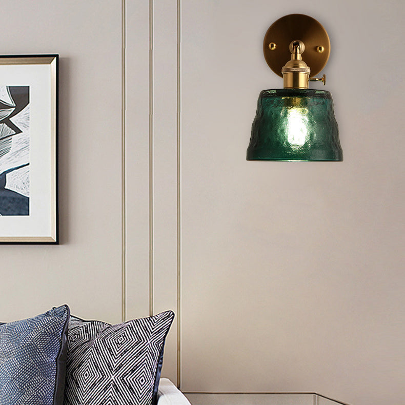 Japanese Brass & Glass Trapezoid 1-Light Wall Sconce Lamp