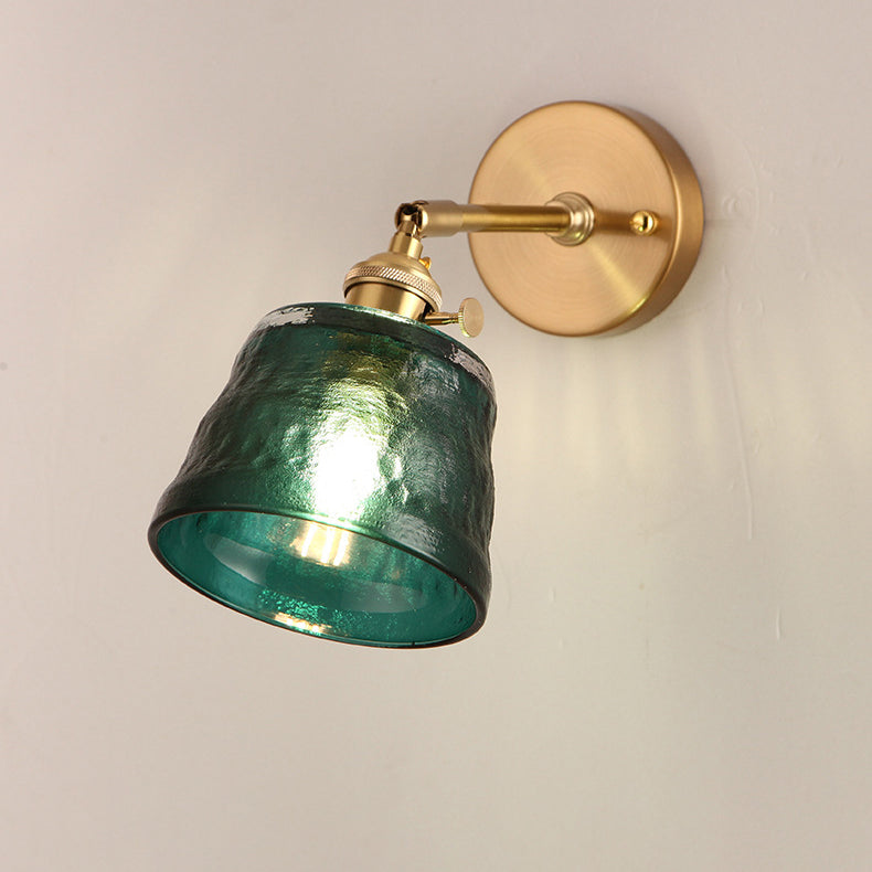 Japanese Brass & Glass Trapezoid 1-Light Wall Sconce Lamp