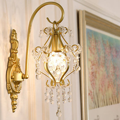 French Crystal & Iron Oval 1-Light Wall Sconce Lamp