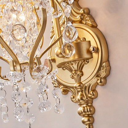 French Crystal & Iron Oval 1-Light Wall Sconce Lamp
