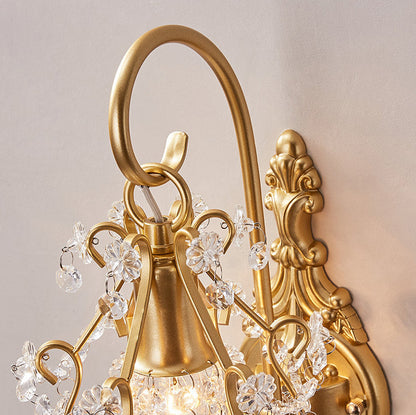 French Crystal & Iron Oval 1-Light Wall Sconce Lamp