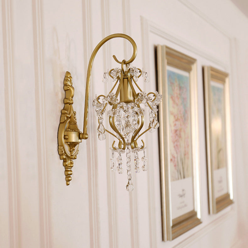 French Crystal & Iron Oval 1-Light Wall Sconce Lamp