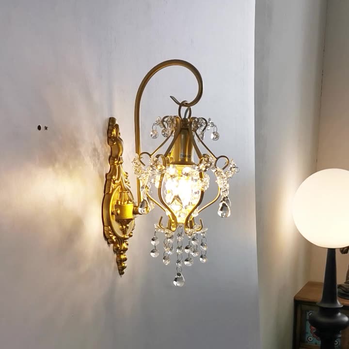 French Crystal & Iron Oval 1-Light Wall Sconce Lamp