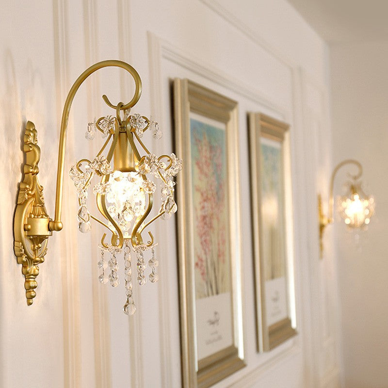 French Crystal & Iron Oval 1-Light Wall Sconce Lamp
