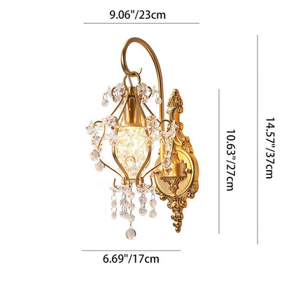 French Crystal & Iron Oval 1-Light Wall Sconce Lamp