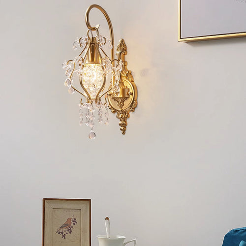 French Crystal & Iron Oval 1-Light Wall Sconce Lamp