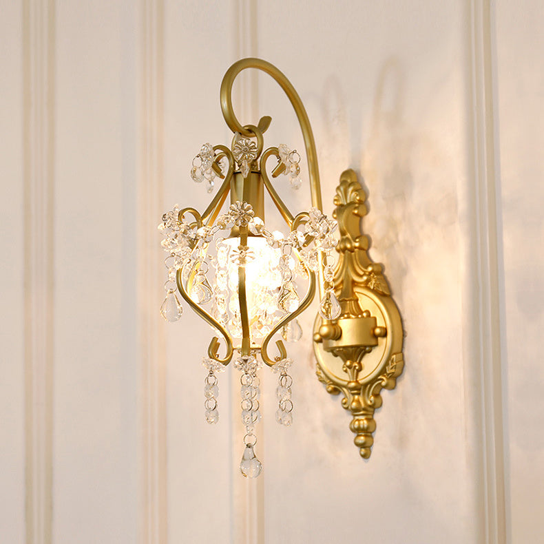 French Crystal & Iron Oval 1-Light Wall Sconce Lamp