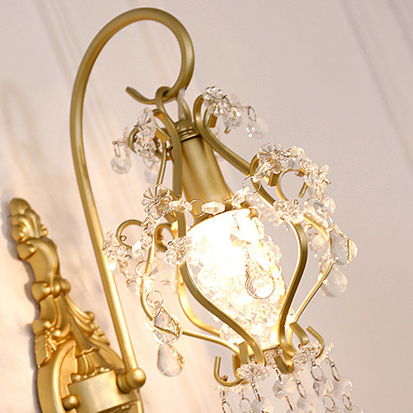 French Crystal & Iron Oval 1-Light Wall Sconce Lamp