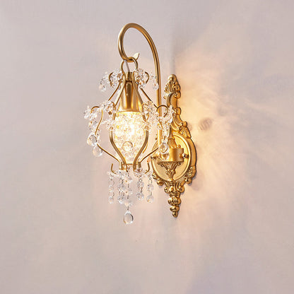 French Crystal & Iron Oval 1-Light Wall Sconce Lamp