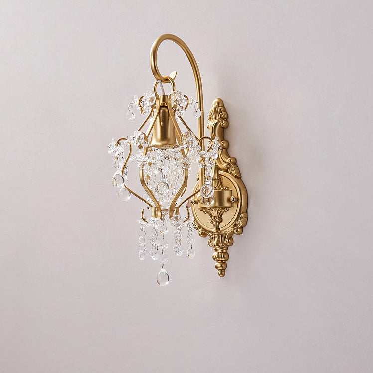 French Crystal & Iron Oval 1-Light Wall Sconce Lamp