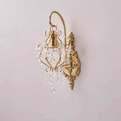 French Crystal & Iron Oval 1-Light Wall Sconce Lamp
