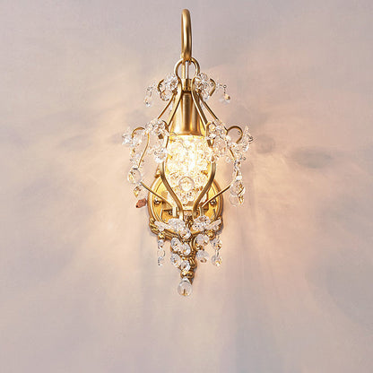 French Crystal & Iron Oval 1-Light Wall Sconce Lamp