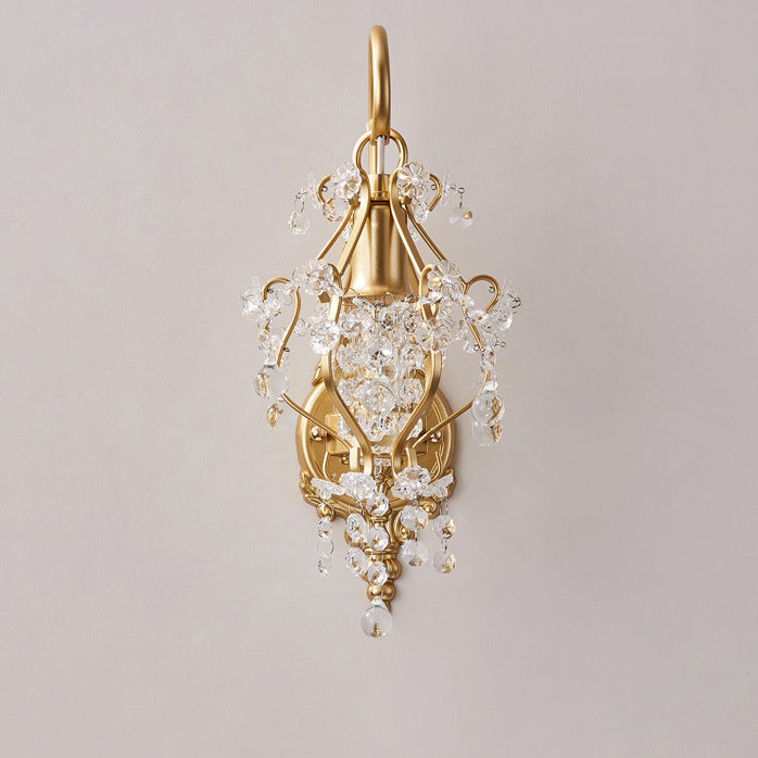 French Crystal & Iron Oval 1-Light Wall Sconce Lamp
