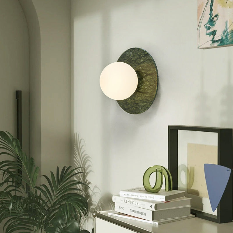 Nordic Iron, Marble & Glass Round 1-Light Wall Sconce Lamp