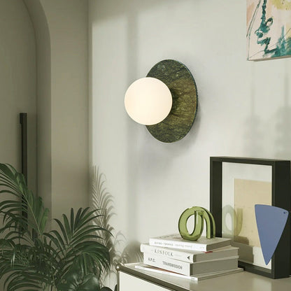 Nordic Iron, Marble & Glass Round 1-Light Wall Sconce Lamp