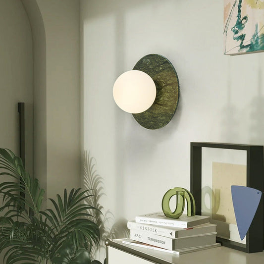 Nordic Iron, Marble & Glass Round 1-Light Wall Sconce Lamp