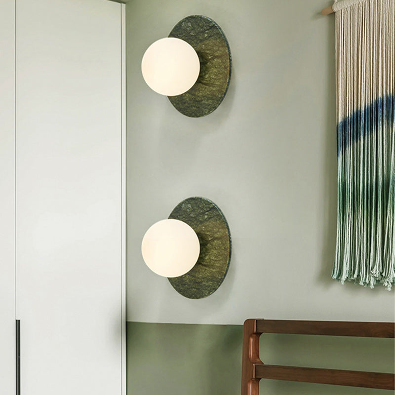 Nordic Iron, Marble & Glass Round 1-Light Wall Sconce Lamp
