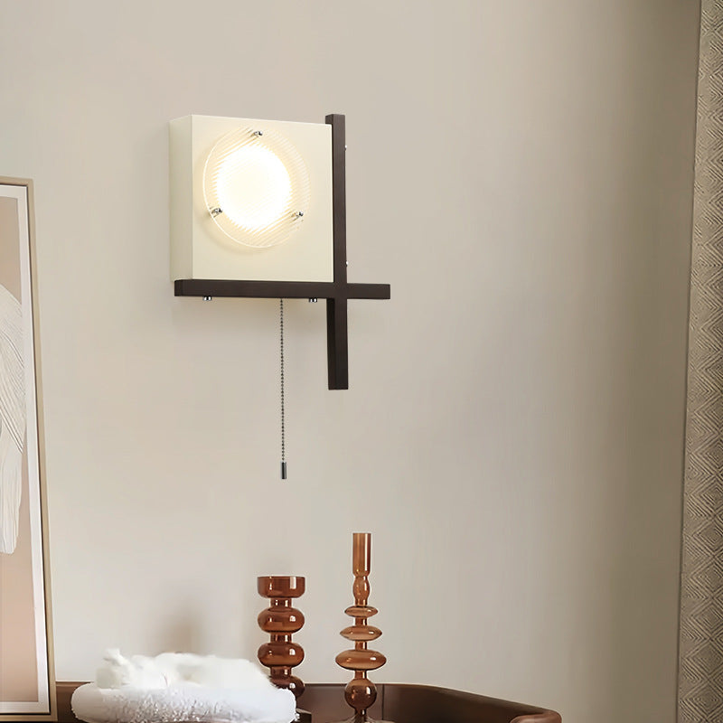 Modern Mid-Century Iron & Wood Square LED Wall Sconce Lamp