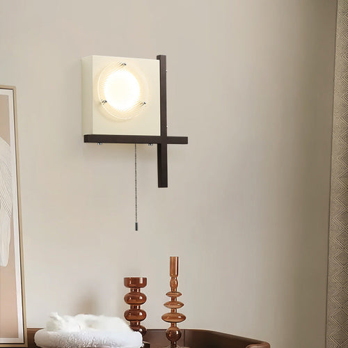Modern Mid-Century Iron & Wood Square LED Wall Sconce Lamp