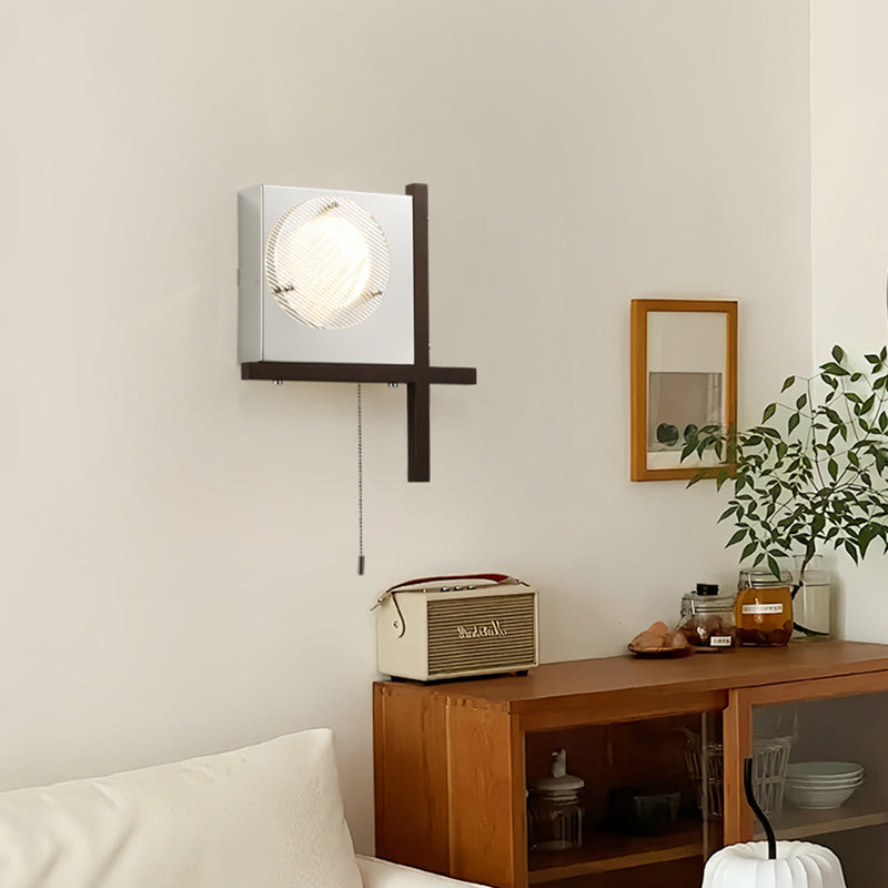 Modern Mid-Century Iron & Wood Square LED Wall Sconce Lamp