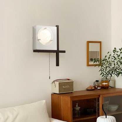 Modern Mid-Century Iron & Wood Square LED Wall Sconce Lamp