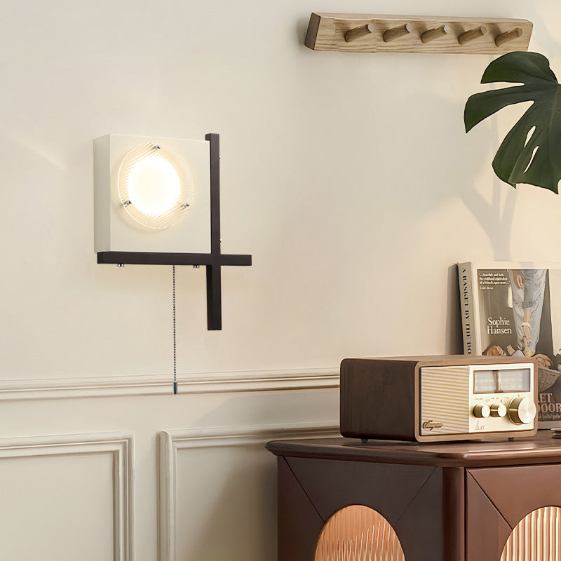 Modern Mid-Century Iron & Wood Square LED Wall Sconce Lamp