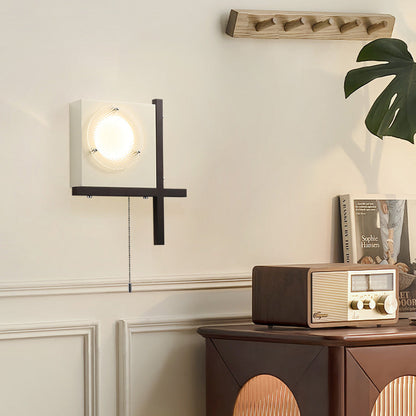 Modern Mid-Century Iron & Wood Square LED Wall Sconce Lamp