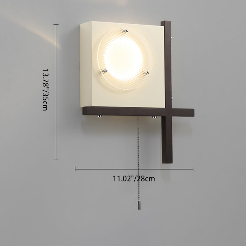 Modern Mid-Century Iron & Wood Square LED Wall Sconce Lamp