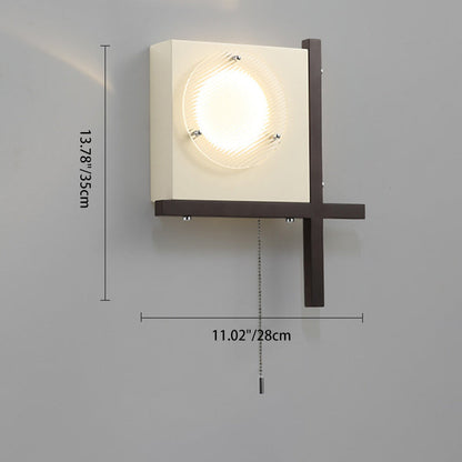 Modern Mid-Century Iron & Wood Square LED Wall Sconce Lamp