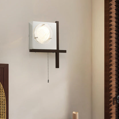 Modern Mid-Century Iron & Wood Square LED Wall Sconce Lamp