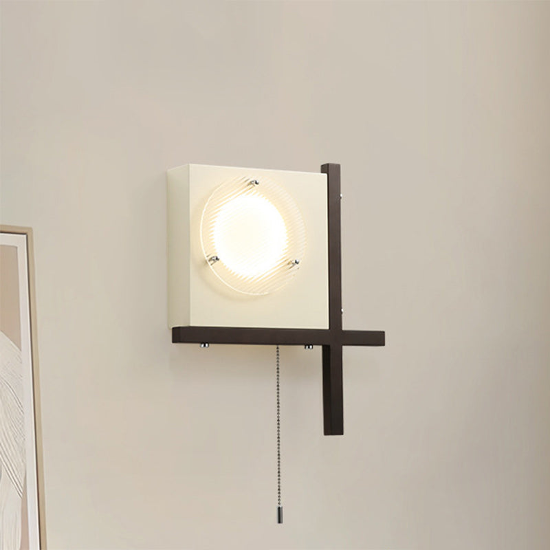 Modern Mid-Century Iron & Wood Square LED Wall Sconce Lamp