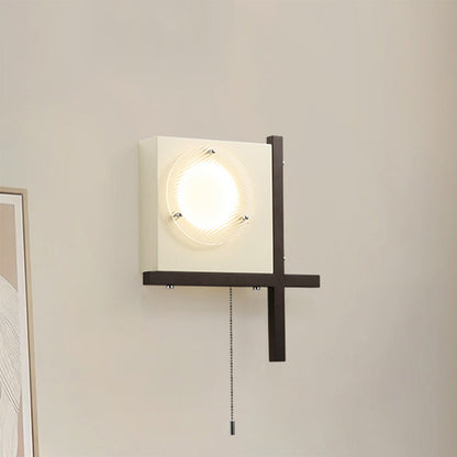 Modern Mid-Century Iron & Wood Square LED Wall Sconce Lamp
