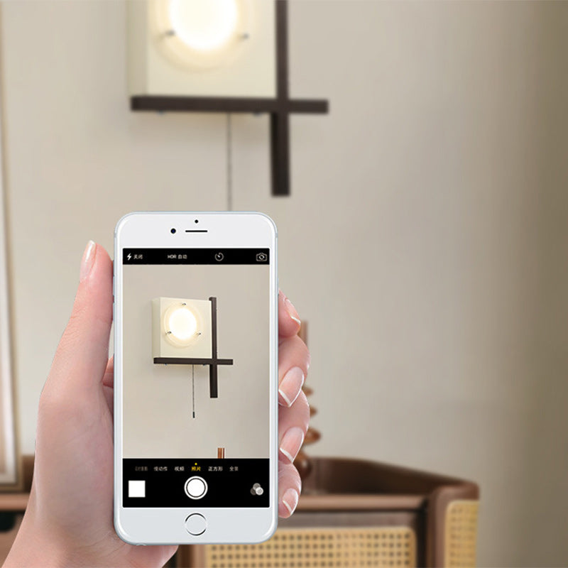 Modern Mid-Century Iron & Wood Square LED Wall Sconce Lamp