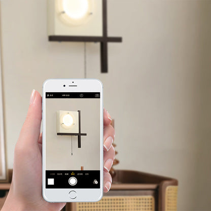 Modern Mid-Century Iron & Wood Square LED Wall Sconce Lamp
