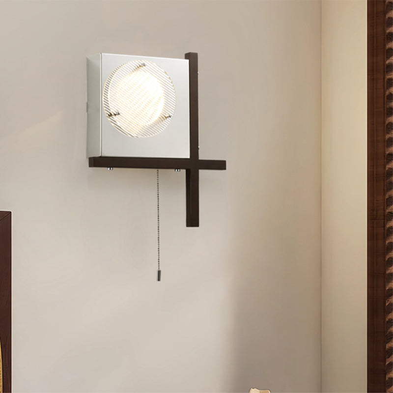 Modern Mid-Century Iron & Wood Square LED Wall Sconce Lamp