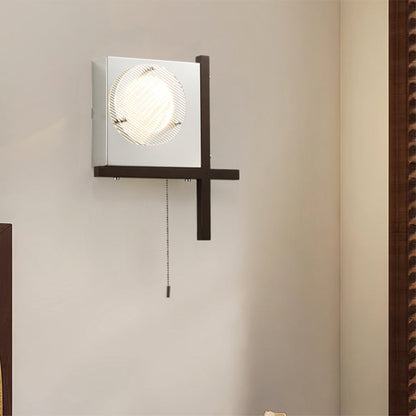 Modern Mid-Century Iron & Wood Square LED Wall Sconce Lamp