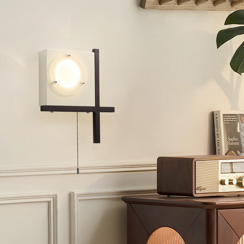Modern Mid-Century Iron & Wood Square LED Wall Sconce Lamp