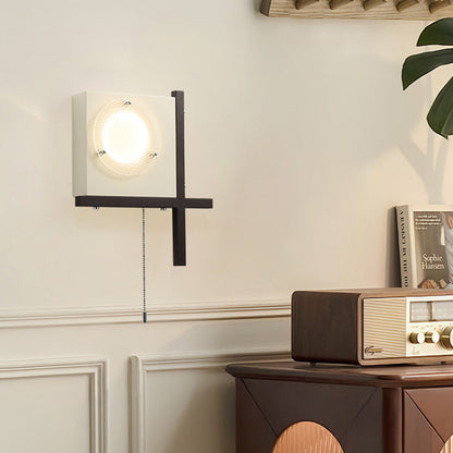 Modern Mid-Century Iron & Wood Square LED Wall Sconce Lamp