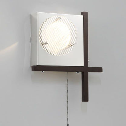 Modern Mid-Century Iron & Wood Square LED Wall Sconce Lamp