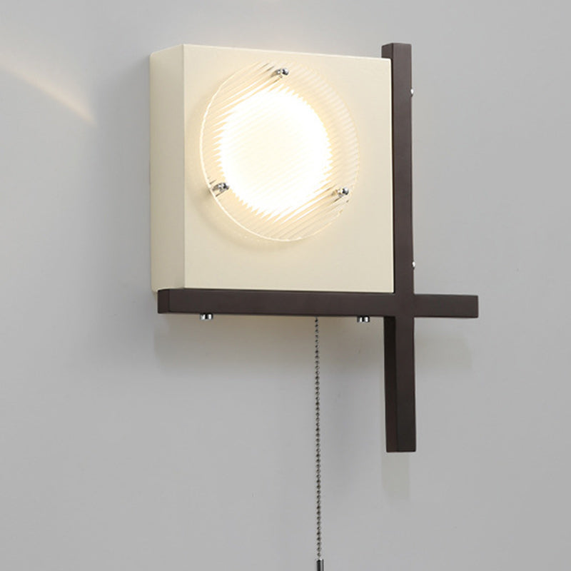 Modern Mid-Century Iron & Wood Square LED Wall Sconce Lamp